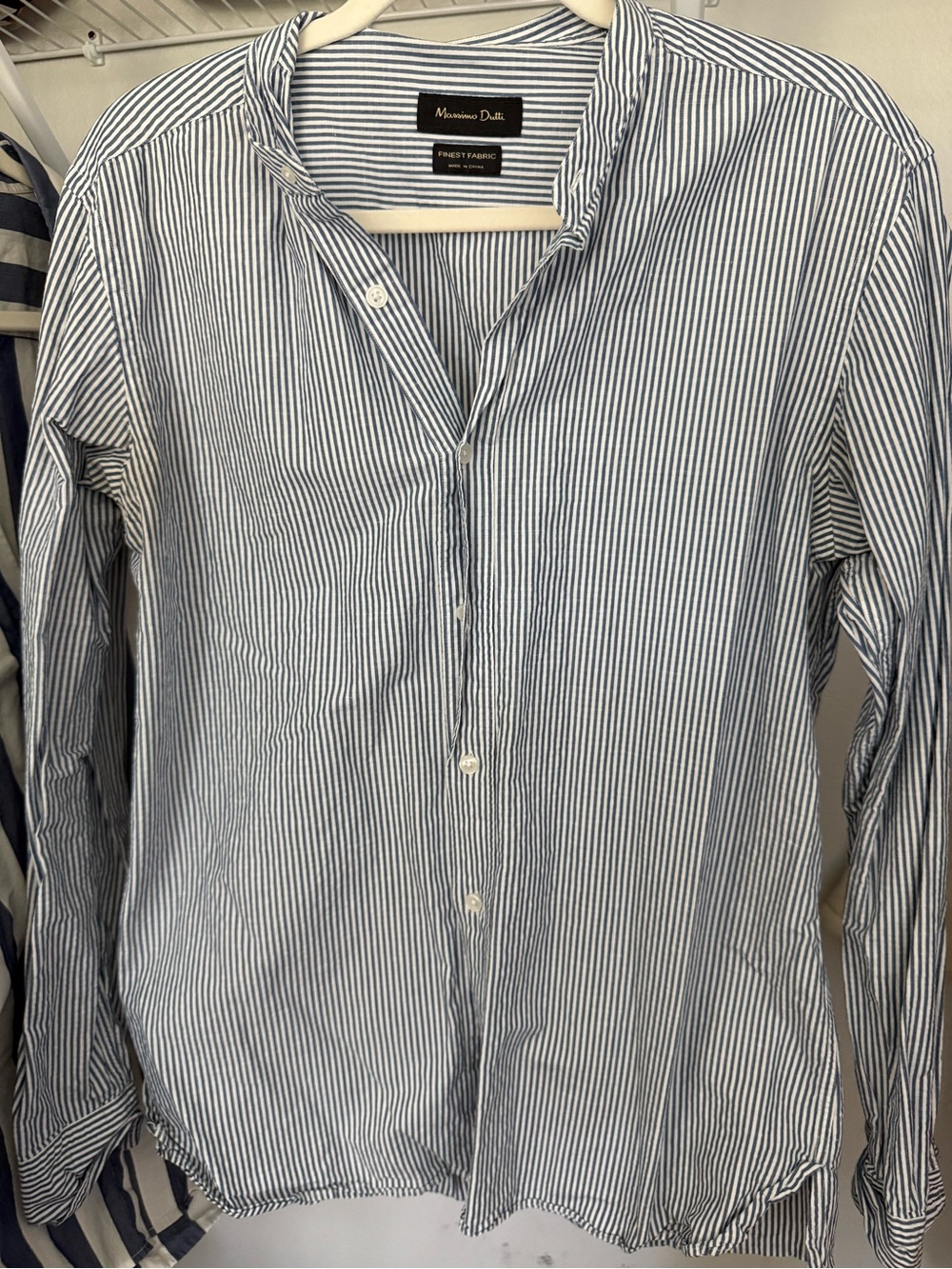 Massimo Dutti Blue and White Vertical Stripe Button-Down Shirt